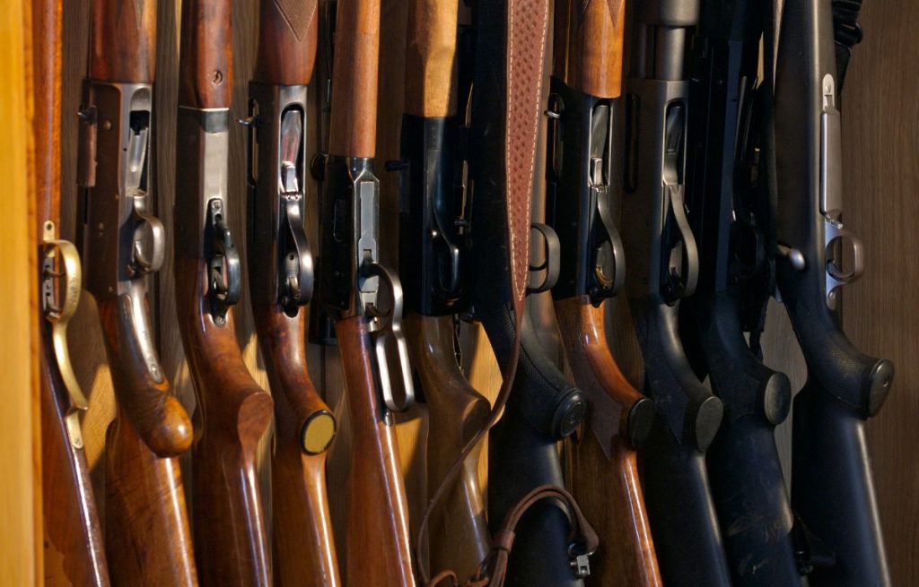 Display of shotguns on shelf